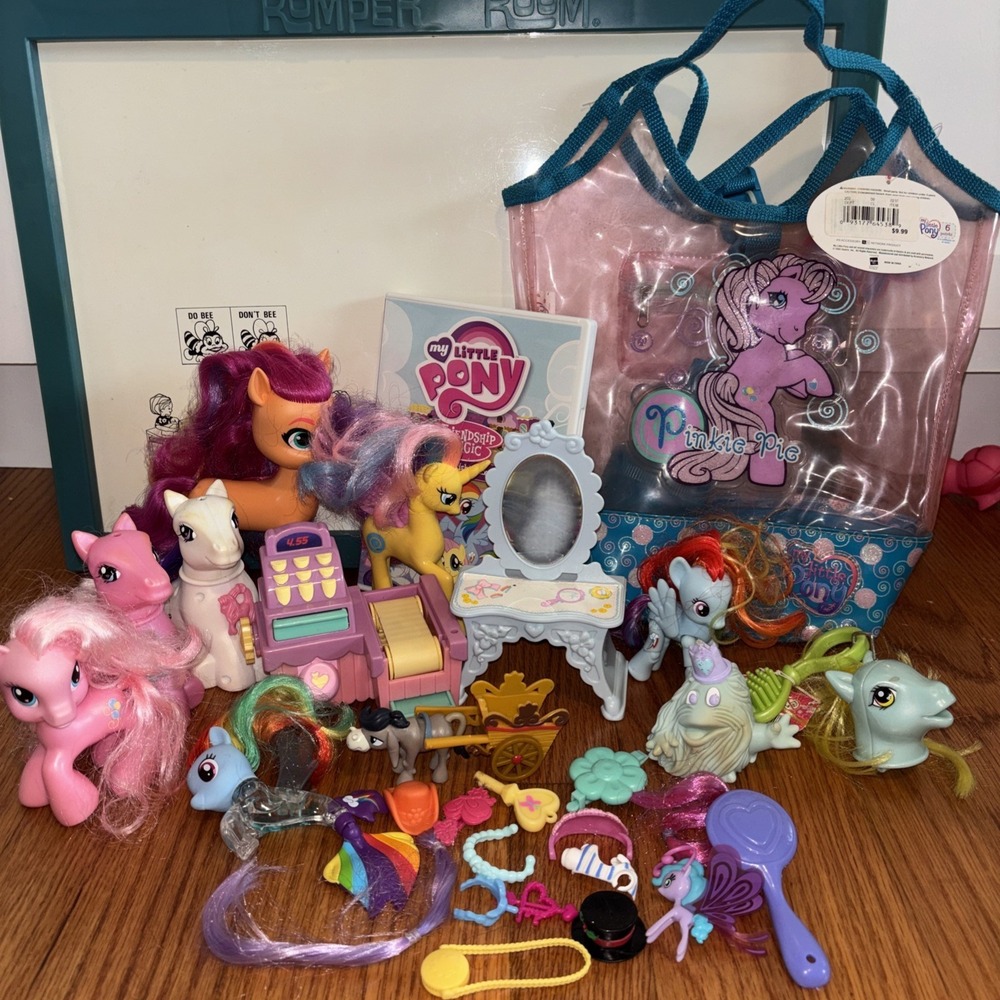 Lot of Vintage My Little Pony and Accessories , Donkey, Bushwoolie, Bag, Pinkie